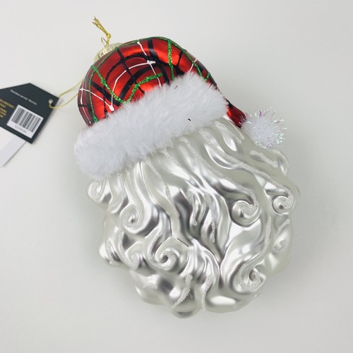 Robert Stanley Christmas Ornament XLarge Santa Head Plaid Hat Glasses 7”
