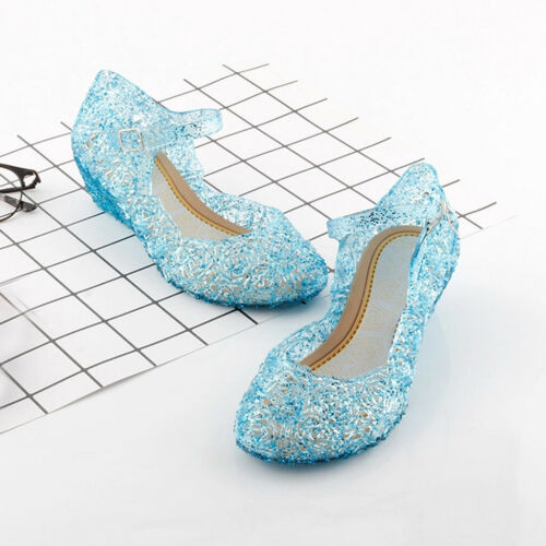 Kids Girls Frozen Princess Elsa Hollow Out Crystal Jelly Sandals Cosplay Shoes 