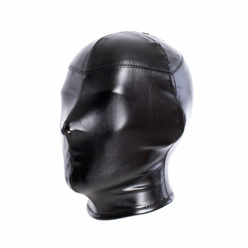 Details about  / Soft PU Leather Full covered Hood Head Mask Headgear Bondage nose holes Lace up