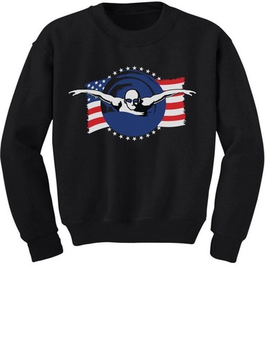 Support USA Swimming Team American Flag Youth Kids Sweatshirt Swimmer