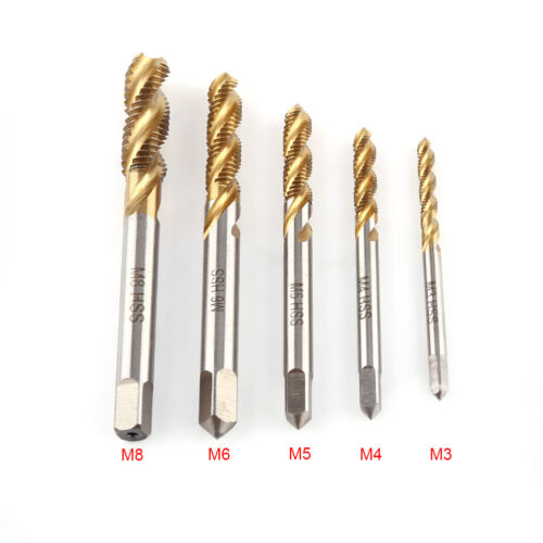 5PCS HSS Titanium Screw Thread Metric Spiral Plug Tap Drill Bit Hand Tool M3-M8