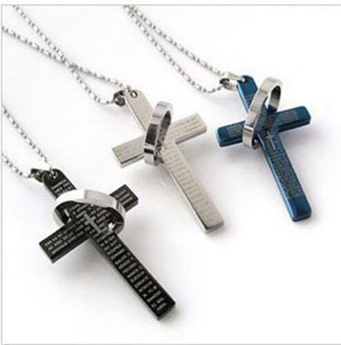 Cheap Fashion Mens Stainless Steel Cross Ring Chain Pendant Necklace HIER 