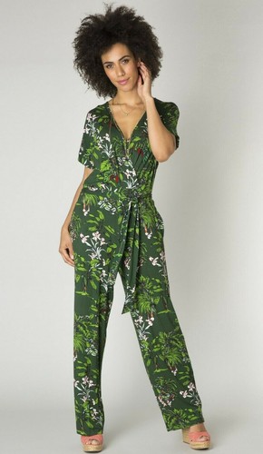 Overall Jumpsuit von Yest 38 44 46 grün bedruckt Einteiler Gürtel Party