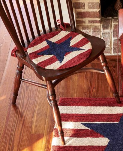 Chair Pad w//Ties Hooked Red Cream Blue American Star by Park Designs