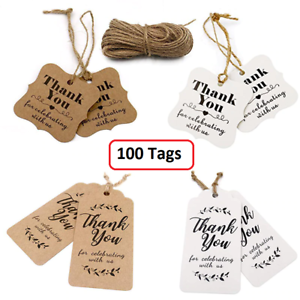 100pcs Brown Thank You Paper Tags with hole for wedding or party kraft decor 