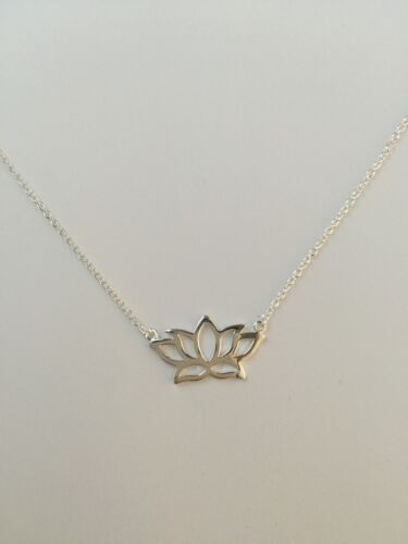 925 Sterling Silver Plain Cutout Lotus Flower Namaste Yoga Pendant Necklace 