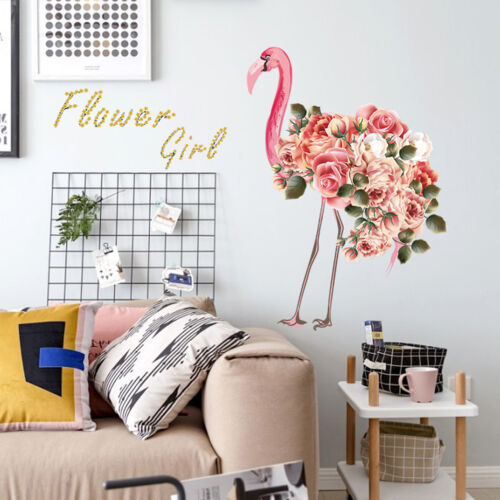 TI Flamingo with Flowers Wall Stickers Wardrobe Decal Bar