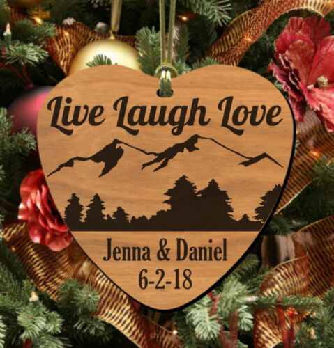 Wood Personalized Free Live Laugh Love in the Mountains Christmas Ornament