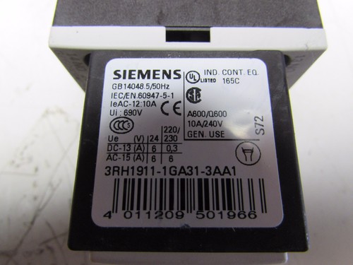 LOT OF 4QTY SIEMENS SIRIUS CONTACTORS 3RH1271-1BB40 WITH 3RH1911-1GA31-3AA1 USED