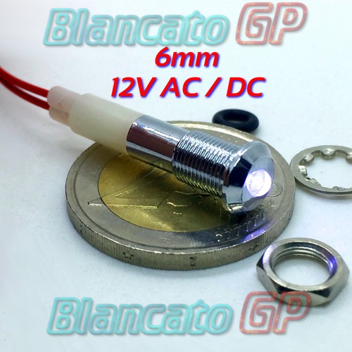SPIA LED BIANCO 12V DC METALLO TONDA 6mm IP67 auto moto camper nautica indicator