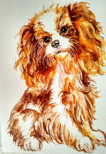Original dog painting cavalier King Charles spaniel puppy,Pet lover unique gift