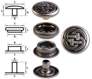 nickelfrei Ringfeder-Druckknöpfe /"F3/" 15.2mm Keltischer Knoten 1 nickel-antik