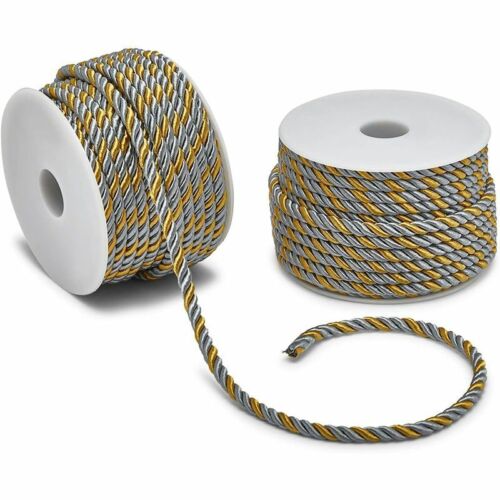 36 Yards, 2 Pack Silver and Gold Nylon Twisted Cord Trim Rope for Crafts