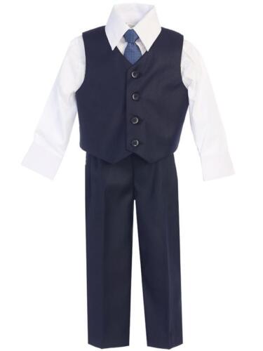New Navy Blue Boys Vest Suit Outfit 4 Pc Wedding Holidays Baby Toddler Kids