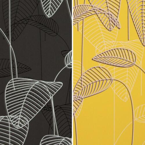BN floral Palm papier peint texturé Collez Le mur de vinyle noir jaune en relief 