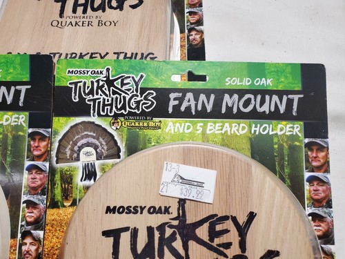 3pc lot Quaker Boy Mossy Oak Turkey Thugs Solid Oak Fan Mount 5 Beard Holder New