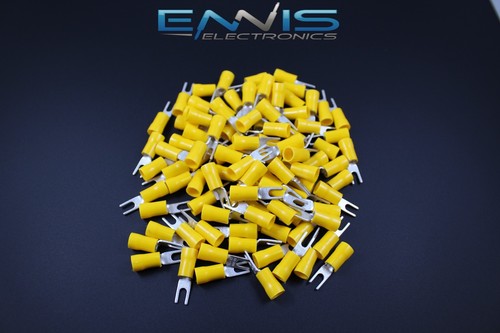 10-12 GAUGE VINYL SPADE # 6 YELLOW 500 PK CRIMP TERMINAL CONNECTOR AWG GA CAR