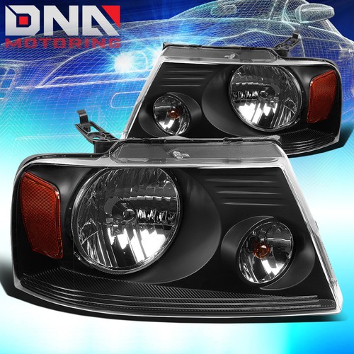 BLACK HOUSING HEADLIGHT+AMBER CORNER+6000K WHITE LED SYSTEM FIT 04-08 FORD F150