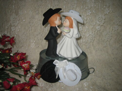 Wedding Party ~Bucket of Love~ Kissing Cake Topper Oval Bucket Western Hats