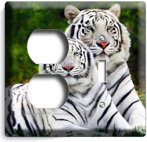 WILD COUPLE WHITE BENGAL TIGERS LIGHT SWITCH OUTLET WALL PLATE ROOM HOME DECOR