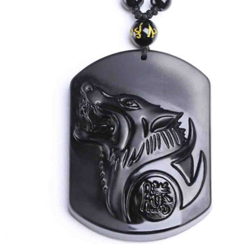 Carved Wolf Head Pendant Necklace Black Men Women Casual Beads Jewelry Gifts