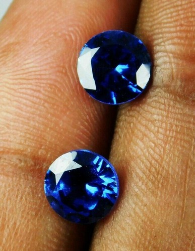 3 Cts Natural Precious Round Cut African Blue Sapphire Loose Gemstone Pair