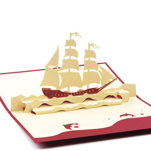 3D Sailing Ship Boat Greeting Card Happy Birthday Holiday Gift Handmade LI