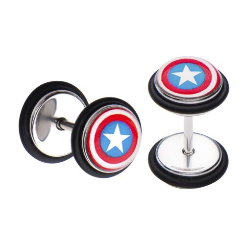 Marvel Comics Unisex Captain America Logo 316L Surgical Steel Faux Plugs-8MM 
