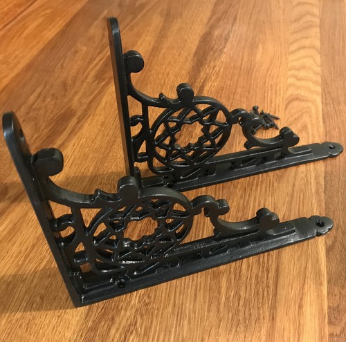 Pair Cast Iron Lotus Flower Shelf Brackets