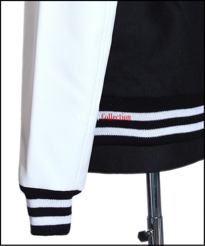 Men/'s Varsity Baseball Jacket Black Fleece With White Leather Sleeves Jacket