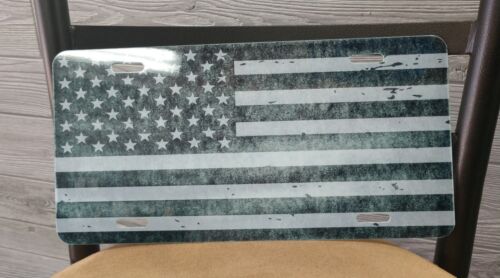 Black and Gray Worn American flag patriotic car tag license plate vintage faded 