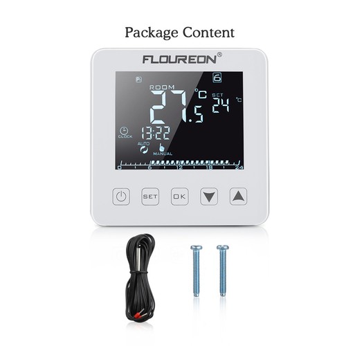 Raum Thermostat Fußbodenheizung Elektroheizung Thermostat Weiß Touch Kontrol DE