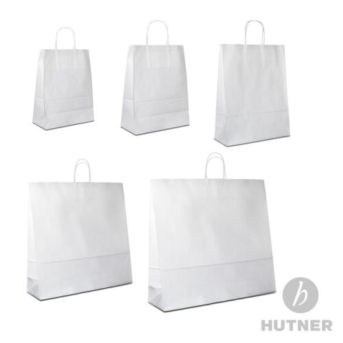 HUTNER Papiertüten weiss Kordelhenkel Papiertragetaschen Papiertaschen -5 Größen