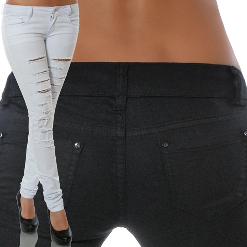 Damen Jeans Hose Hüftjeans Hüfthose Röhre Skinny Slim Fit Stretch Low No 15543