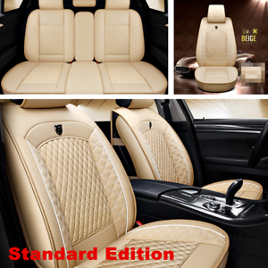 Beige Universal Car Seat Cover Luxury PU Full Set Front/&Rear Seat Back Protector