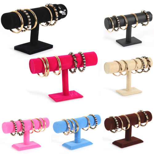 Girls Linen Velvet Bracelet Necklace Display Stand Holder Organizer T-Bar Rack