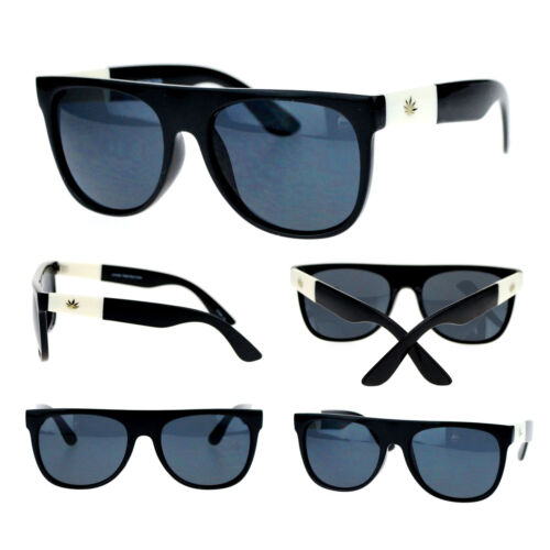 All Black Kush Mens Pot Leaf Logo Marijuana Plastic Mobster Flat Top Sunglasses