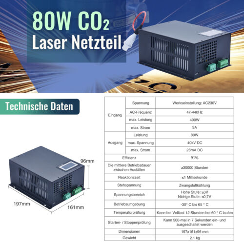 CO2 Laser Graviermaschine Autofokus Laserröhre Netzteil Power Drehachse Software 