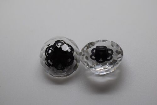 2pcs BLACK FLOWER IN CRYSTAL DOME CLEAR LARGE ITALIAN BUTTONS 20mm-B914 JACKET 