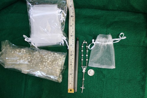 12 decade rosaries w organza POUCHES pink blue gold baptism wedding party favor