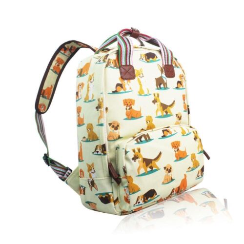 Womens Assorted Dog Print Canvas Laptop Backpack Handbag Rucksack Shoulder Bag 