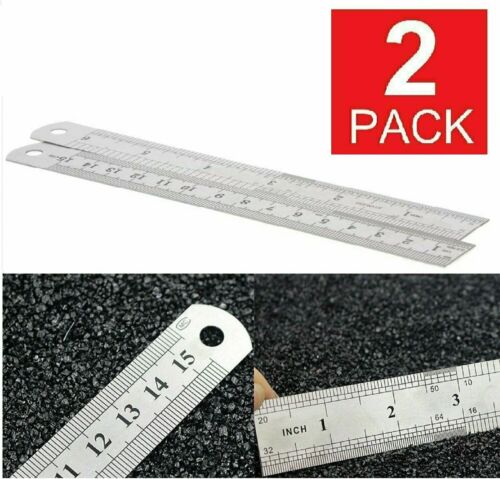 2-Pack Stainless Steel Metal Straight Ruler Scale Double Sided 6 inch 15 cm 
