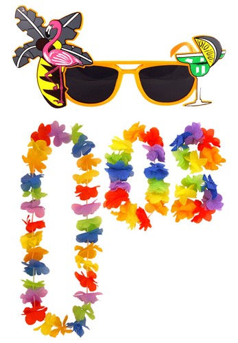 Multicolore Hula Lei 4 PZ Set Fenicottero Occhiali Hawaiano Beach Party Costume