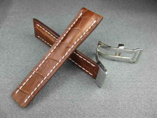 24 mm Brown Déploiement Bracelet En Cuir Boucle Set Extra Large Bande Super Avenger XL 