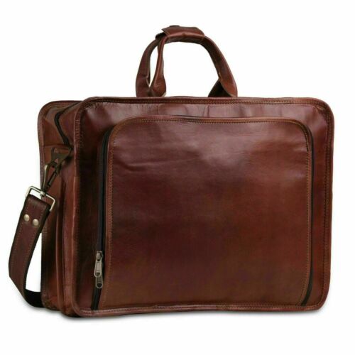 New Men/'s 18/" Briefcase Brown Vintage Leather Shoulder Satchel Laptop UNISEX Bag