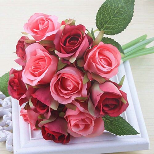 12Pieces Roses Artificial Flowers Bouquet Silk Fake Flower Party Valentines Day