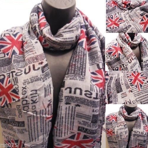 Union Jack Flag Print Scarf Fashion Scarves Shawl Wrap New Gift UK Newspaper