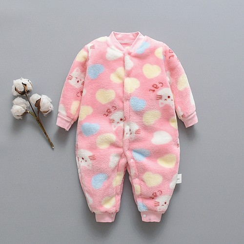 Newborn Baby Boys Girls Cartoon Fleece Winter Warm Romper Jumpsuit Pajamas gz