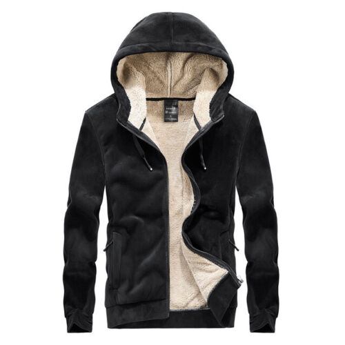 Herren Mantel Winter Warm Fleece Hoodie Zip Up Jacke Gefüttert Sherpa Outwear