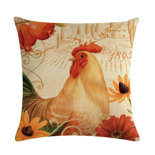 Rooster Throw Pillow Cover Animal Realistic Chicken Cotton Linen Cushion Cover 